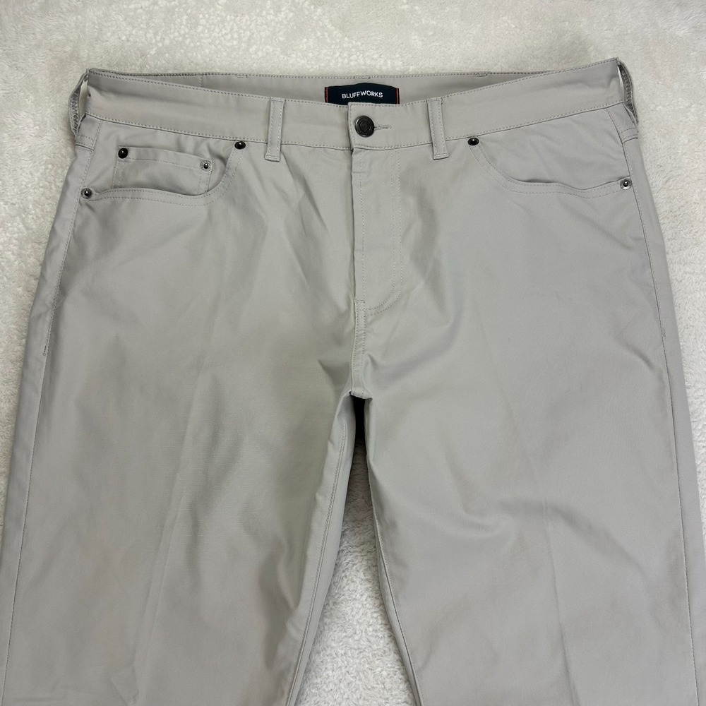Bluffworks Ascender 5 Pocket Pants Mens 36x30 Gray Flat Front Stretch "Read" - Picture 3 of 15